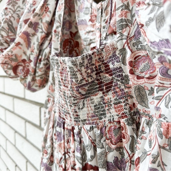 Love The Label Boho Puff Sleeve Floral Mini Dress Sz L | 100% Cotton Tie Back - Picture 7 of 10